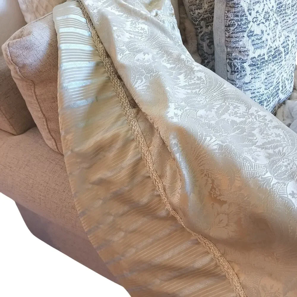 Satin Throw 55 x 47 Baroque LT BLUE Silky Bed Sofa Chair Home Baby‎ Blanket Vntg
